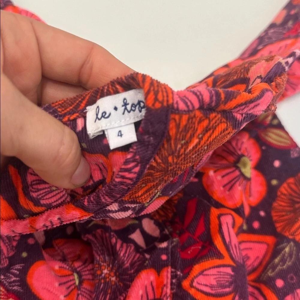 Le Top Pink and Orange Floral Dress corduroy 4T
